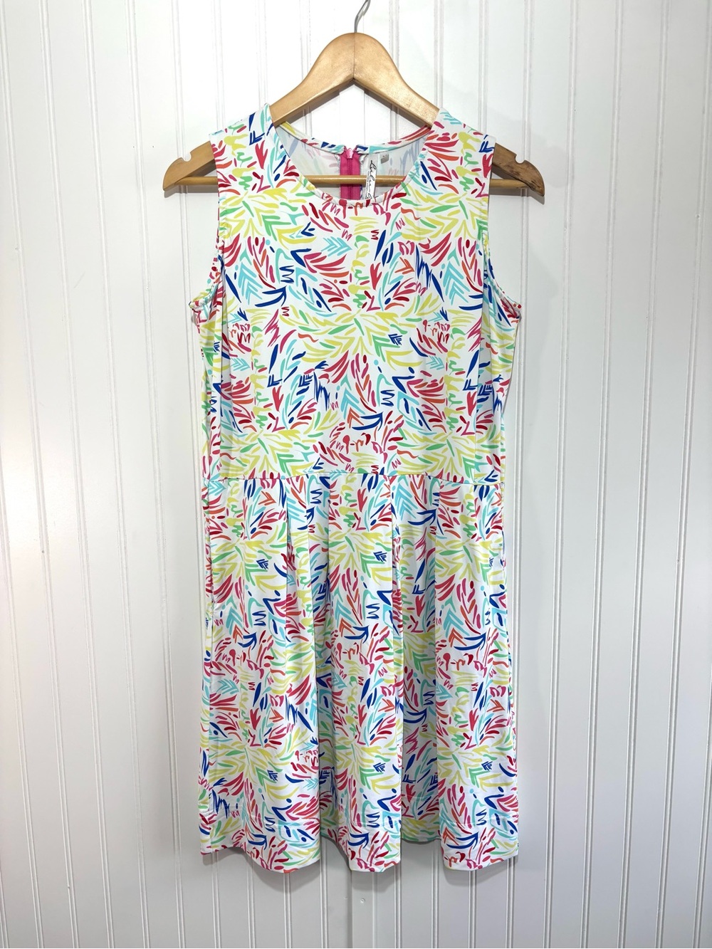 Lulu-B SPF Cooling Colorful Abstract Print Sleeveless Fit & Flare Dress M - Picture 3 of 13